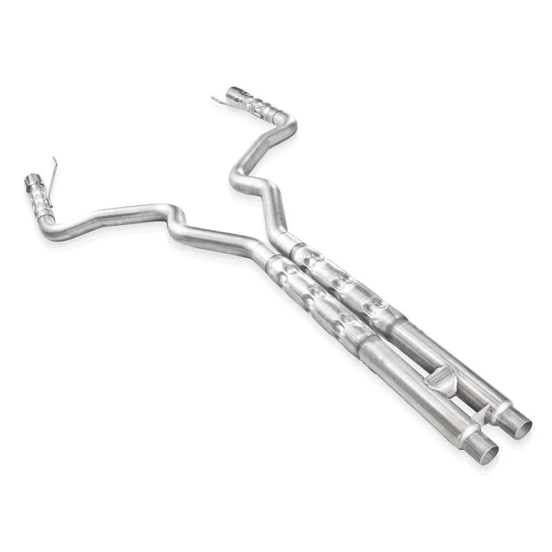 Stainless Works 2015-16 Mustang GT 3in Catback H-Pipe Retro Chambered Mufflers 2-1/2in Cores - Side View