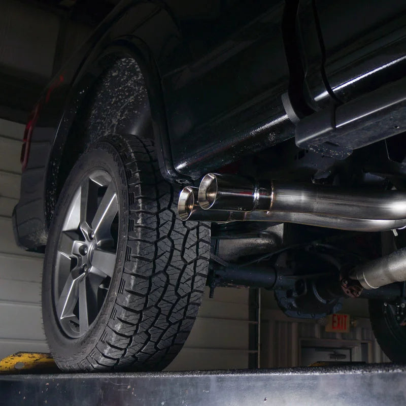 Stainless Works 2015-18 F-150 Exhaust X-Pipe Resonator Muffler Exits In Front Of Passenger Rear Tire - Detail View