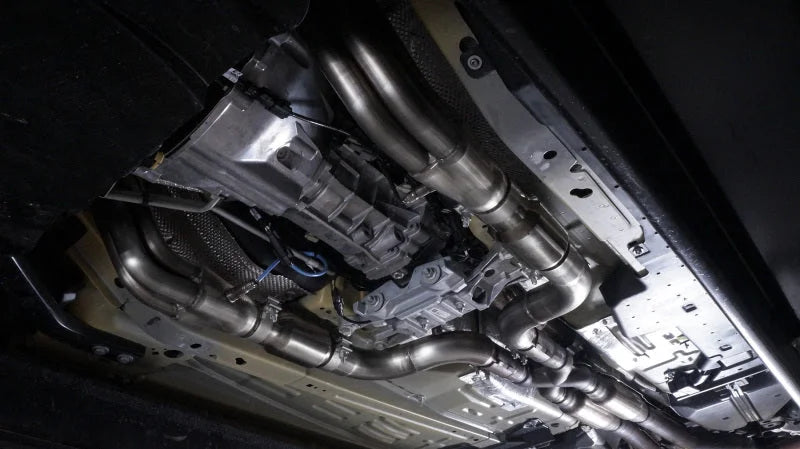 Stainless Works 2015+ Ford GT350 Headers 1-7/8in Primaries High-Flow Cats 3in Collectors - Back View
