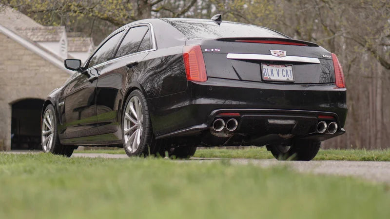 Stainless Works 2016-18 Cadillac CTS-V Sedan Axleback System Dual-Mode Turbo Mufflers 4in Tips - Side View