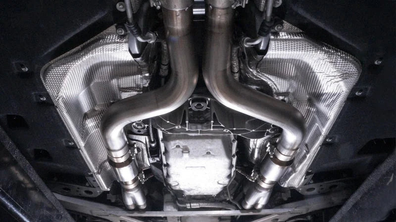 Stainless Works 2016-18 Cadillac CTS-V Sedan Headers 2in Primaries 3in Catted Leads Into X-Pipe - Side View