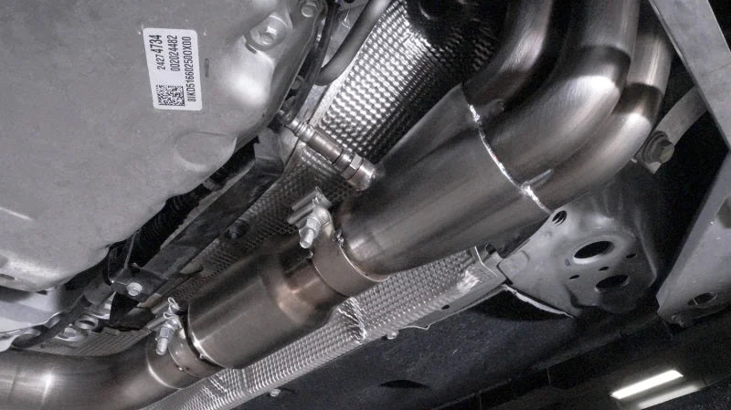 Stainless Works 2016-18 Cadillac CTS-V Sedan Headers 2in Primaries 3in Catted Leads Into X-Pipe - Installation View