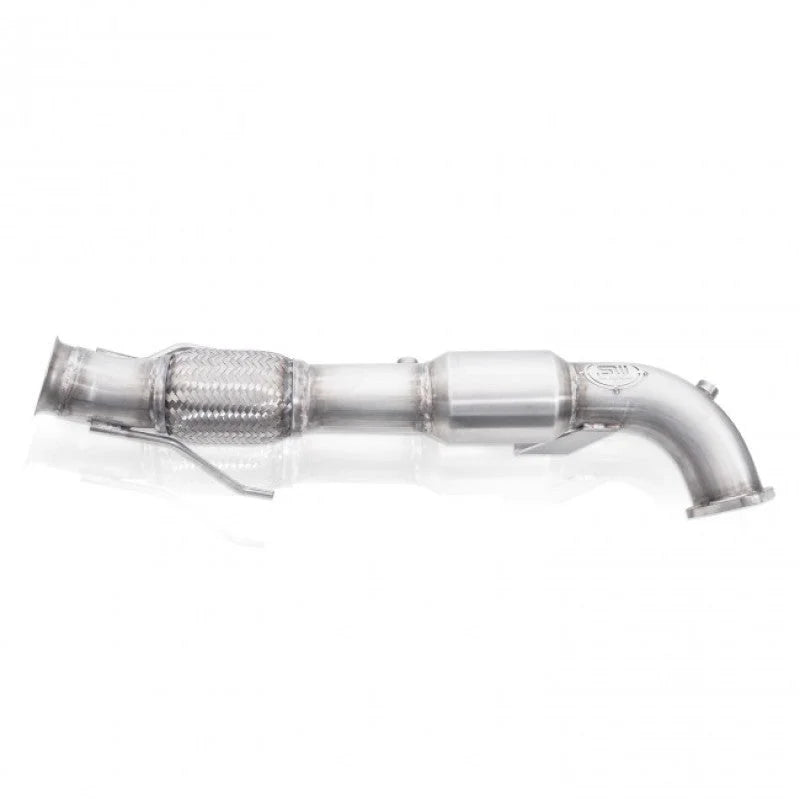 Stainless Works 2016-18 Ford Focus RS 3in High-Flow Cats Downpipe Factory Connection - Back View