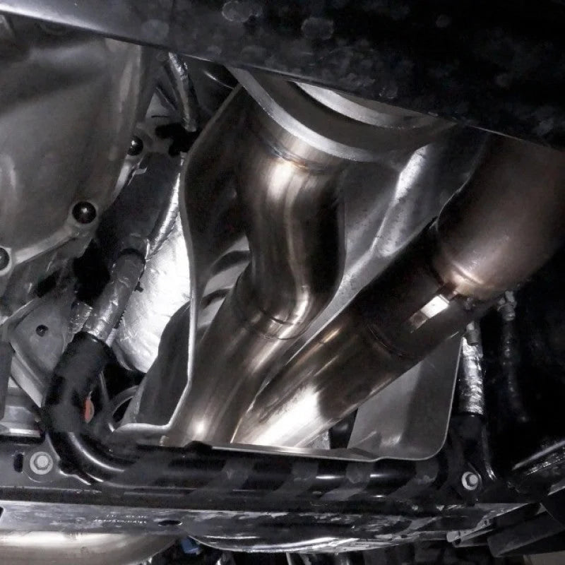Stainless Works 2017+ Ford Raptor 3.5L 3in Exhaust Factory Connection Under Bumper - Side View