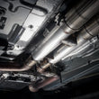Load image into Gallery viewer, Stainless Works 2018+ Ford Mustang GT 3in Redline Series Catback H-Pipe w/Active Valves &amp; Quad Tips - Side View