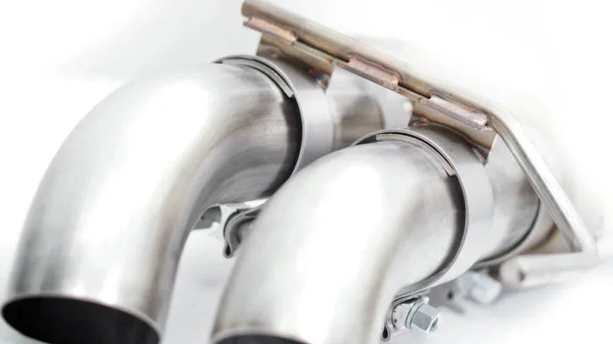 Stainless Works 2010-14 Ford Raptor 3in Exhaust Chambered Mufflers Dump Exit - Side View