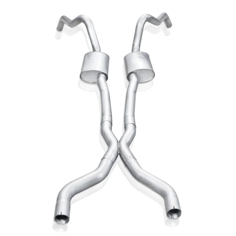 Stainless Works 62-67 Chevy Nova 3in Catback w/ X-Pipe Turbo Chambered Mufflers 3in Cores - Side View