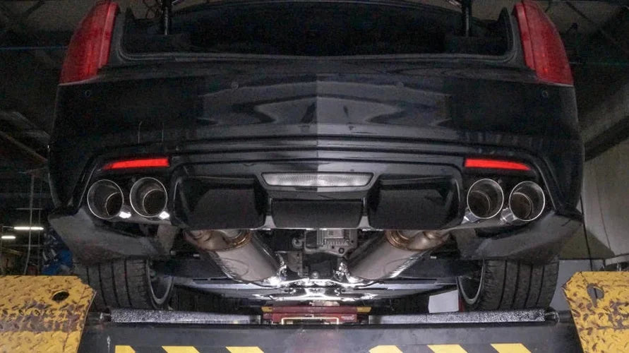 Stainless Works 2016-18 Cadillac CTS-V Sedan Catback System Resonated X-Pipe Dual-Mode Mufflers - Side View