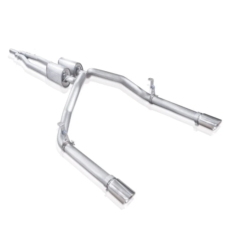 Stainless Works Chevy Silverado/GMC Sierra 2007-16 5.3L/6.2L Exhaust Y-Pipe Under Bumper Exit - Side View