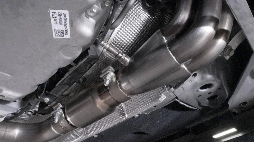 Stainless Works 2016-18 Cadillac CTS-V Sedan Headers 2in Primaries 3in Catted Leads Into X-Pipe - Installation View