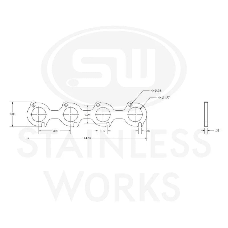 Stainless Works Small Block Ford 4.6L 2V Round Port Header 304SS Exhaust Flanges 1-3/4in Primaries - Side View