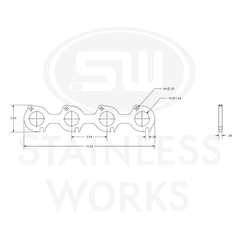 Stainless Works Small Block Ford 4.6L 2V Round Port Header 304SS Exhaust Flanges 1-5/8in Primaries - Side View