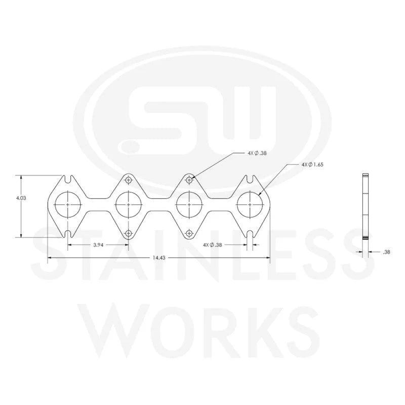 Stainless Works Small Block Ford 4.6L 3V Round Port Header 304SS Exhaust Flanges 1-5/8in Primaries - Side View
