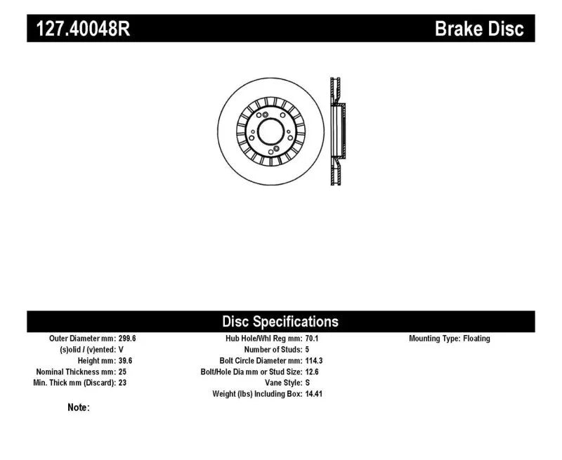 StopTech 00-09 S2000 Slotted & Drilled Right Front Rotor - Side View