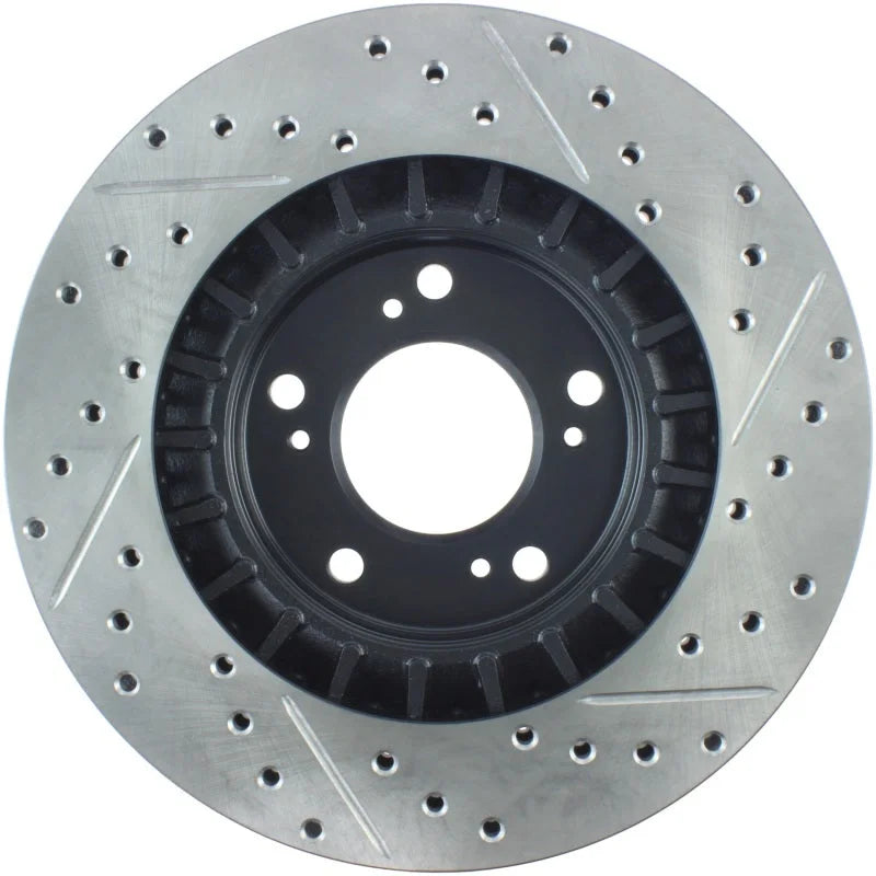 StopTech 00-09 S2000 Slotted & Drilled Right Front Rotor - Back View