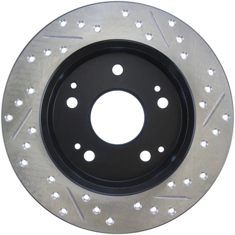 StopTech 02-06 Acura RSX Incl. Type S / 97-01 Integra Type R Slotted & Drilled Right Rear Rotor - Back View