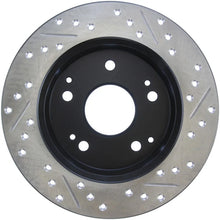 Load image into Gallery viewer, StopTech 02-06 Acura RSX Incl. Type S / 97-01 Integra Type R Slotted &amp; Drilled Right Rear Rotor - Back View