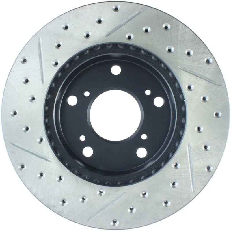 StopTech 02-06 Acura RSX Slotted & Drilled Left Front Rotor - Side View