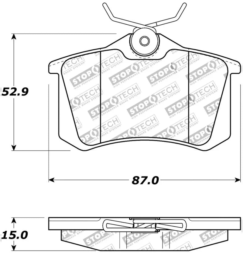 StopTech 02-08 Audi A4 Quattro / 2/99-02 Audi S4 / 93-10 VW Golf GL/GLS Performance Rear Brake Pads - Side View