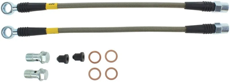 StopTech 02-08 Audi A4 Quattro Rear Stainless Steel Brake Line Kit - Installation View