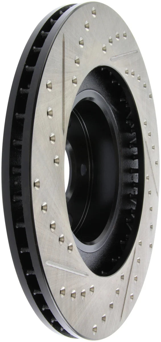 StopTech 02-10 Subaru WRX Slotted & Drilled Left Front Rotor (exc. STi) - Side View