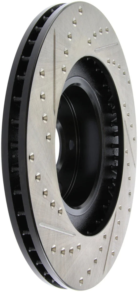 StopTech 02-10 Subaru WRX Slotted & Drilled Left Front Rotor (exc. STi) - Side View