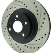 Load image into Gallery viewer, StopTech 02-10 Subaru WRX Slotted &amp; Drilled Left Front Rotor (exc. STi) - Back View