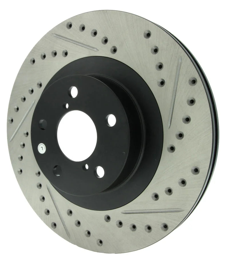 StopTech 02-10 Subaru WRX Slotted & Drilled Left Front Rotor (exc. STi) - Back View