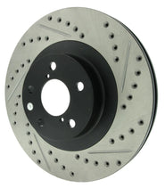 Load image into Gallery viewer, StopTech 02-10 Subaru WRX Slotted &amp; Drilled Left Front Rotor (exc. STi) - Back View