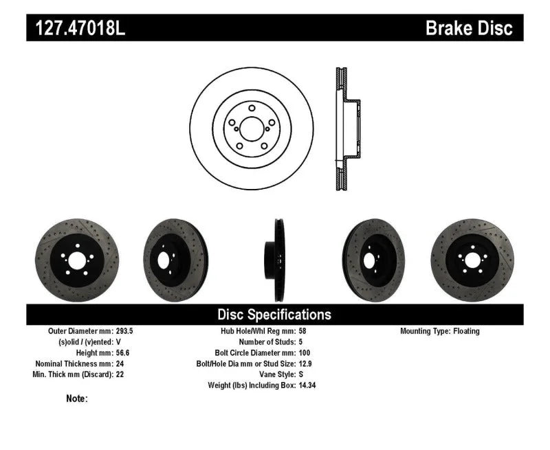 StopTech 02-10 Subaru WRX Slotted & Drilled Left Front Rotor (exc. STi) - Additional View 5