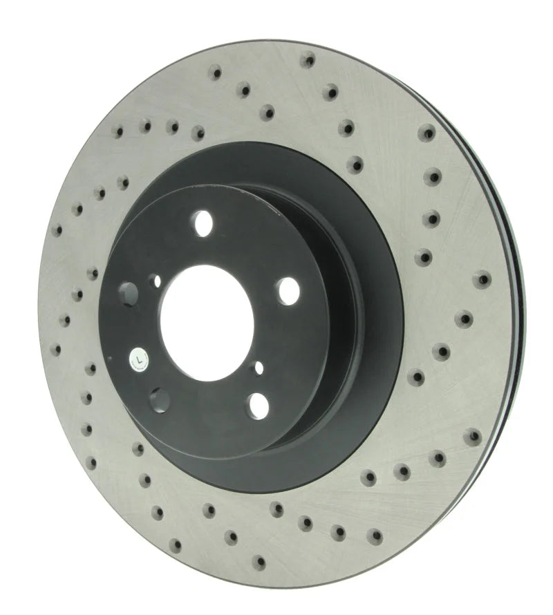 StopTech 02-10 WRX Drilled Left Front Rotor - Installation View