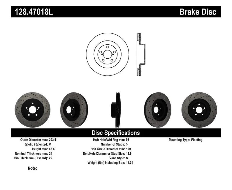 StopTech 02-10 WRX Drilled Left Front Rotor - Additional View 5