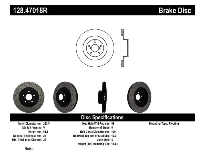 StopTech 02-10 WRX Drilled Right Front Rotor - Additional View 6