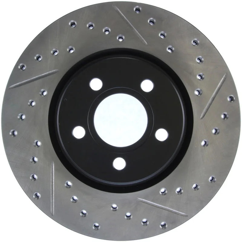 StopTech 03-09 Chrysler PT Cruiser Tur / 03-05 Dodge Neon SRT-4 Front Left Slotted & Drilled Rotor - Side View