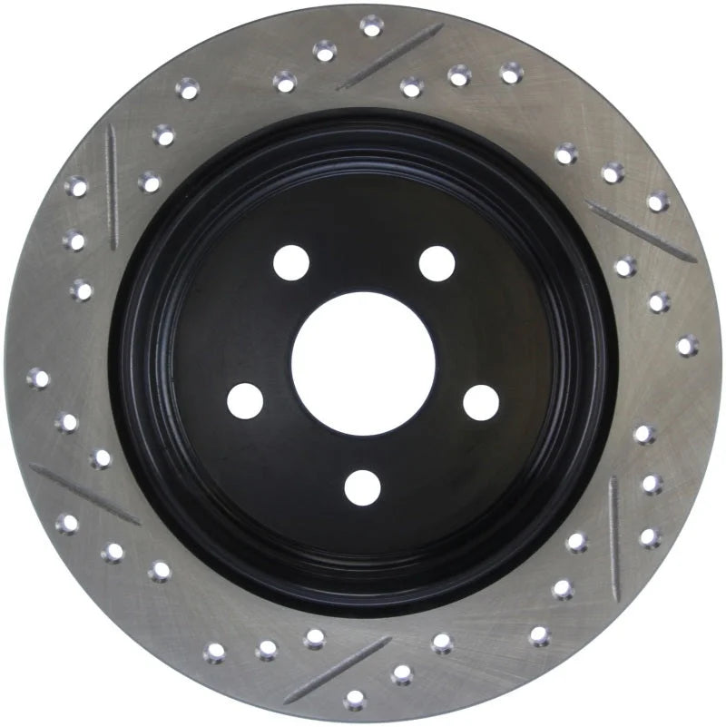 StopTech 03-09 Chrysler PT Cruiser Tur / 03-05 Dodge Neon SRT-4 Rear Left Slotted & Drilled Rotor - Back View