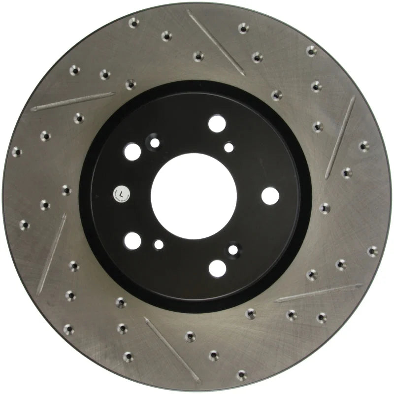 StopTech 04-08 Acura TL (Brembo Caliber) SportStop Slotted & Drilled Left Front Rotor - Installation View