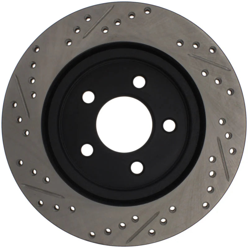 StopTech 05-10 Ford Mustang Slotted & Drilled Left Rear Rotor - Back View