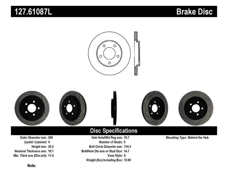 StopTech 05-10 Ford Mustang Slotted & Drilled Left Rear Rotor - Additional View 5