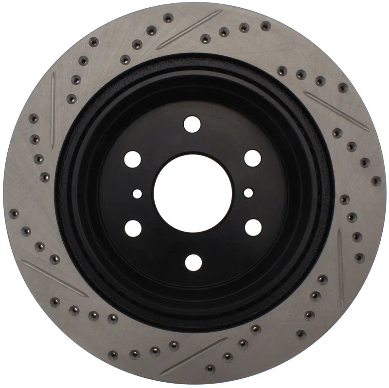 StopTech 05-10 GMC Sierra (w/ Rear Drum) / 07-09 GMC Yukon Rear Right Slotted & Drilled Rotor - Installation View