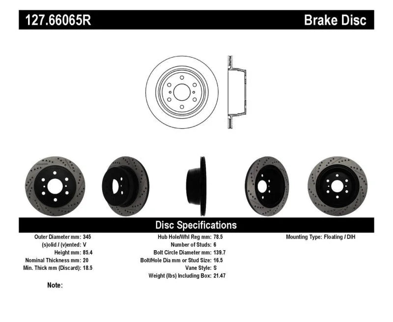 StopTech 05-10 GMC Sierra (w/ Rear Drum) / 07-09 GMC Yukon Rear Right Slotted & Drilled Rotor - Additional View 5