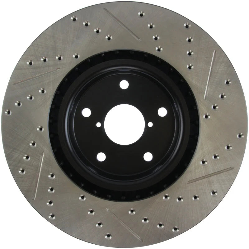 StopTech 05-10 Subaru Impreza WRX/STi Slotted & Drilled Right Front Rotor - Back View