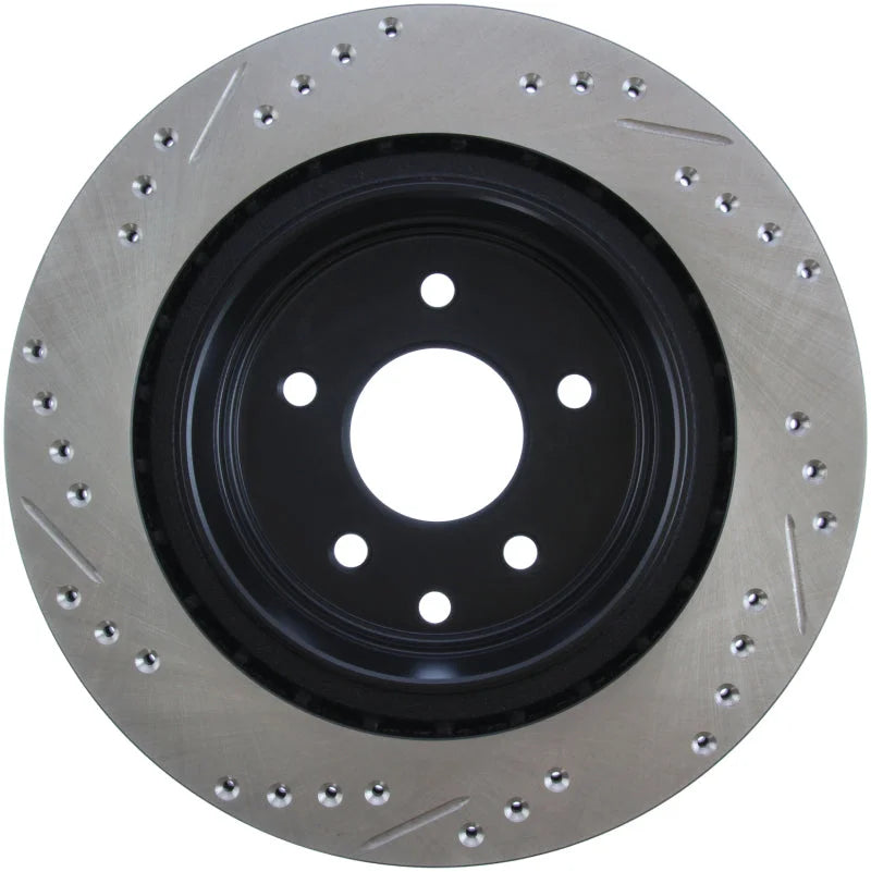 StopTech 06-07 350Z / 05-07 G35 / 06-07 G35X SportStop Slotted & Drilled Rear Left Rotor - Installation View