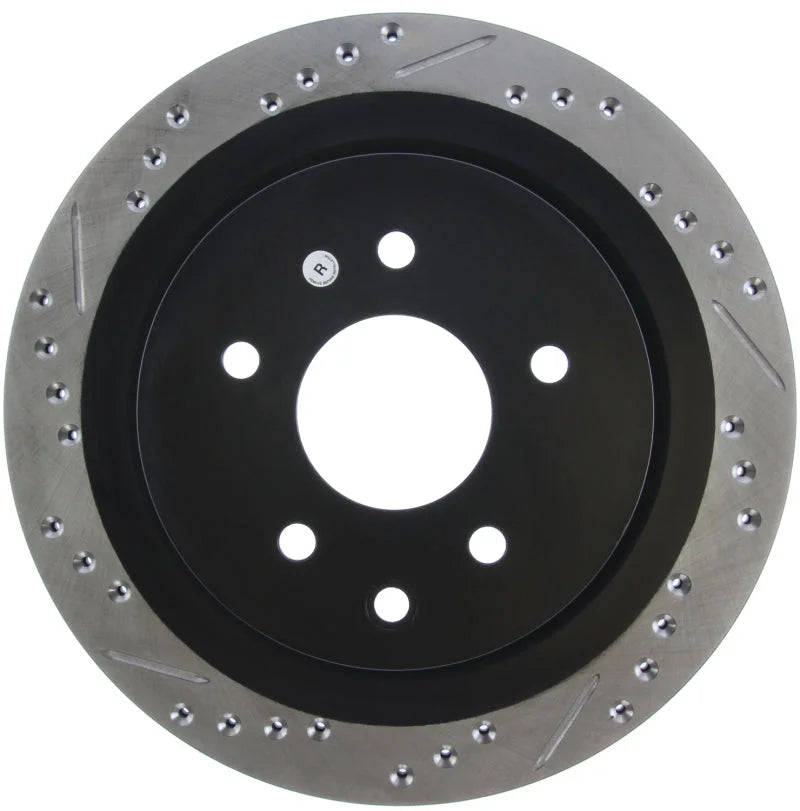 StopTech 06-07 350Z / 05-07 G35 / 06-07 G35X SportStop Slotted & Drilled Rear Right Rotor - Installation View