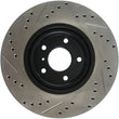 Load image into Gallery viewer, StopTech 06-07 350Z / 05-07 G35 exp Sport/ 06-07 G35X SportStop Slotted &amp; Drilled Front Left Rotor - Installation View