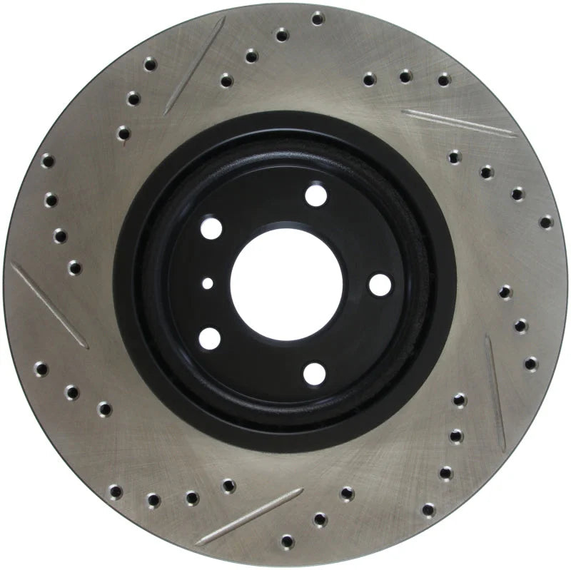 StopTech 06-07 350Z / 05-07 G35 exp Sport/ 06-07 G35X SportStop Slotted & Drilled Front Left Rotor - Installation View