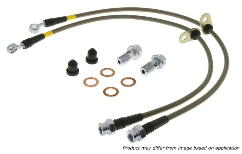 StopTech 06-08 BMW M5 / 07-08 M6 / 04-07 525i (Not AWD) Stainless Steel Front Brake Line Kit - Side View