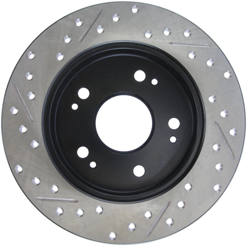 StopTech 06-09 Honda Civic Ex/Si Slotted & Drilled Left Rear Rotor - Side View