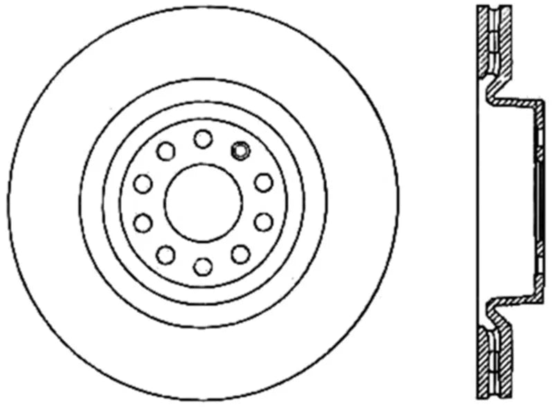StopTech 06-10 Audi A3/08-10 TT / 06-09 VW GTI Mk V Cryo-Stop Right Front Slotted Rotor - Side View