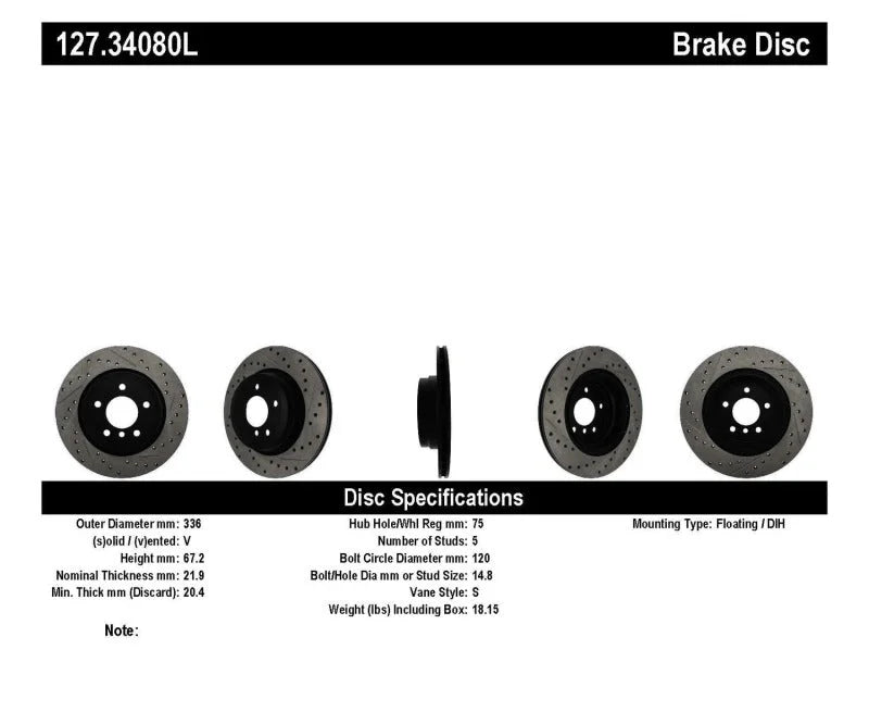 StopTech 06 BMW 330 / 07-09 BMW 335 Slotted & Drilled Left Rear Rotor - Installation View