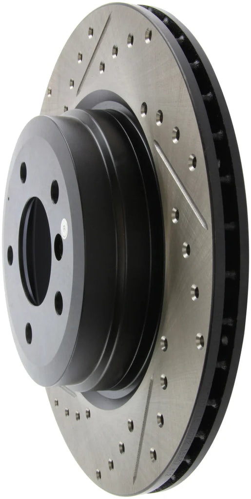 StopTech 06 BMW 330 / 07-09 BMW 335 Slotted & Drilled Right Rear Rotor - Installation View